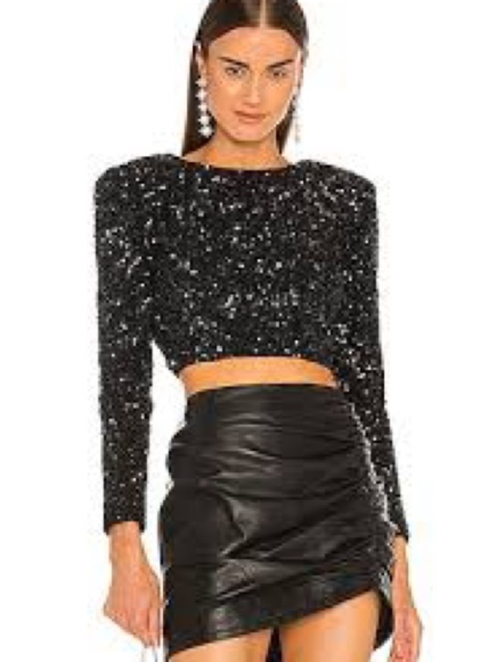 Retrofete Black Sequin Long-Sleeve Crop Top
